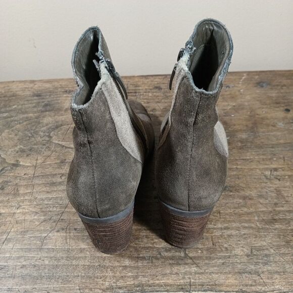 Earth Malta Suede Leather Ankle Bootie Sz 8 B Boho Patchwork Chunky Green Gray - Picture 7 of 12